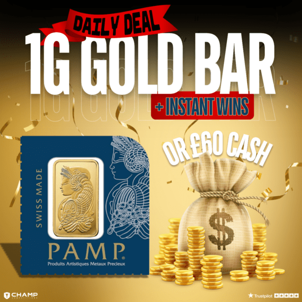 Win This 1G Gold Bar Or £60 Cash! *DAILY DEAL*