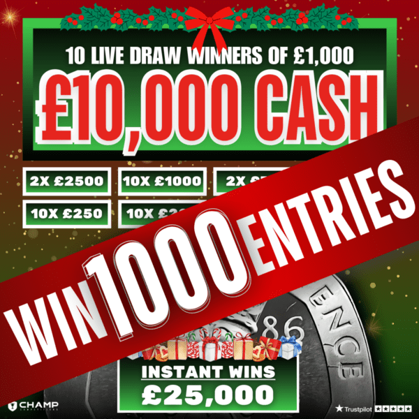 Win 1000 Entries into 10x £1,000 Winners + £30k Instants Comp!