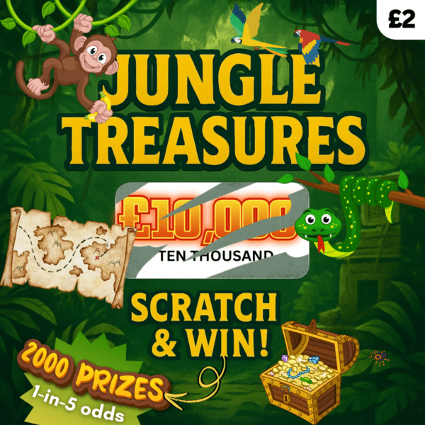 £10,000 Jungle Treasures! 1-In-5 Odds Scratch To Win!
