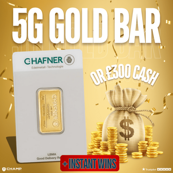 Win This 5G Gold Bar Or £300 Cash + Instant Wins!